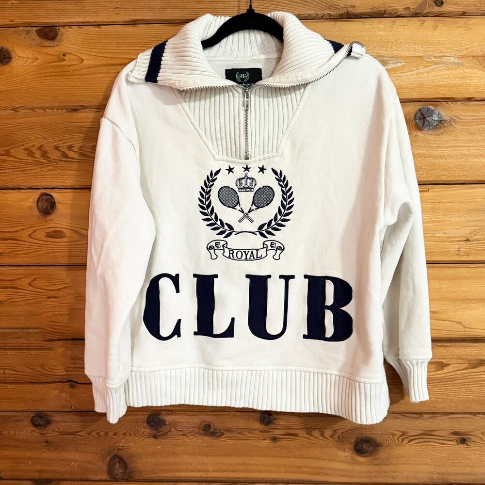 Ellandemm Royal Club Sweater Pullover Mens Size S/M Ivory 1/4 Zip